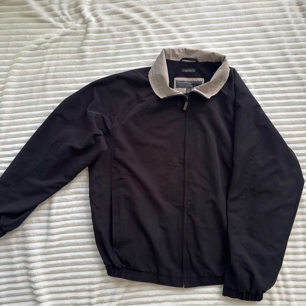Perry Ellis Black Windbreaker with Tan Collar